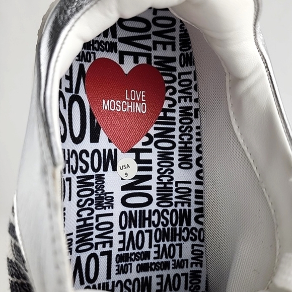 LOVE MOSCHINO Women's White Leather Low Top Trainers Sneakers Logo Fabric Sz 40 - Picture 15 of 16